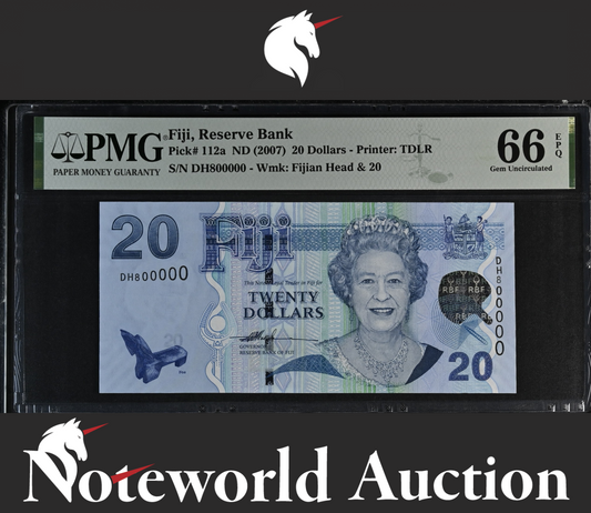 Fiji 20 Dollars ND (2007) P 112a Fancy No. 800000 UNC PMG 66 EPQ 3rd TOP POP