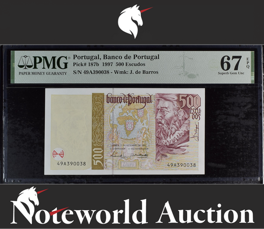 Portugal Banco de Portugal 500 Escudos 1997 P 187b UNC PMG 67 EPQ 2nd TOP POP