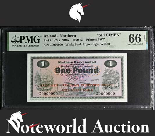 Northern Ireland 1 Pound 1970 P 187as SPECIMEN UNC PMG 66 EPQ 2nd TOP POP
