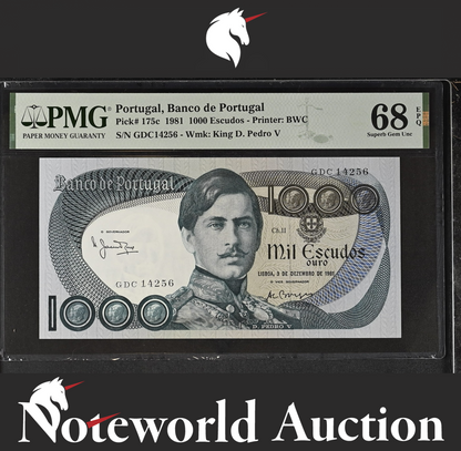 Portugal Banco de Portugal 1000 Escudos 1981 P 175c UNC PMG 68 EPQ TOP POP