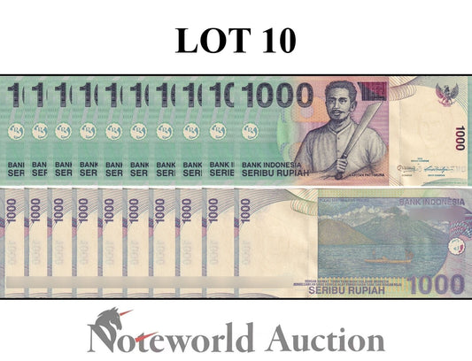 INDONESIA Lot 10 pcs 1/10 Bundle - 1000 Rupiah 2013 P 141m UNC