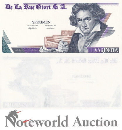 DE LA RUE Giori S.A TEST NOTE - Beethoven Single Sided Purple-Black Specimen