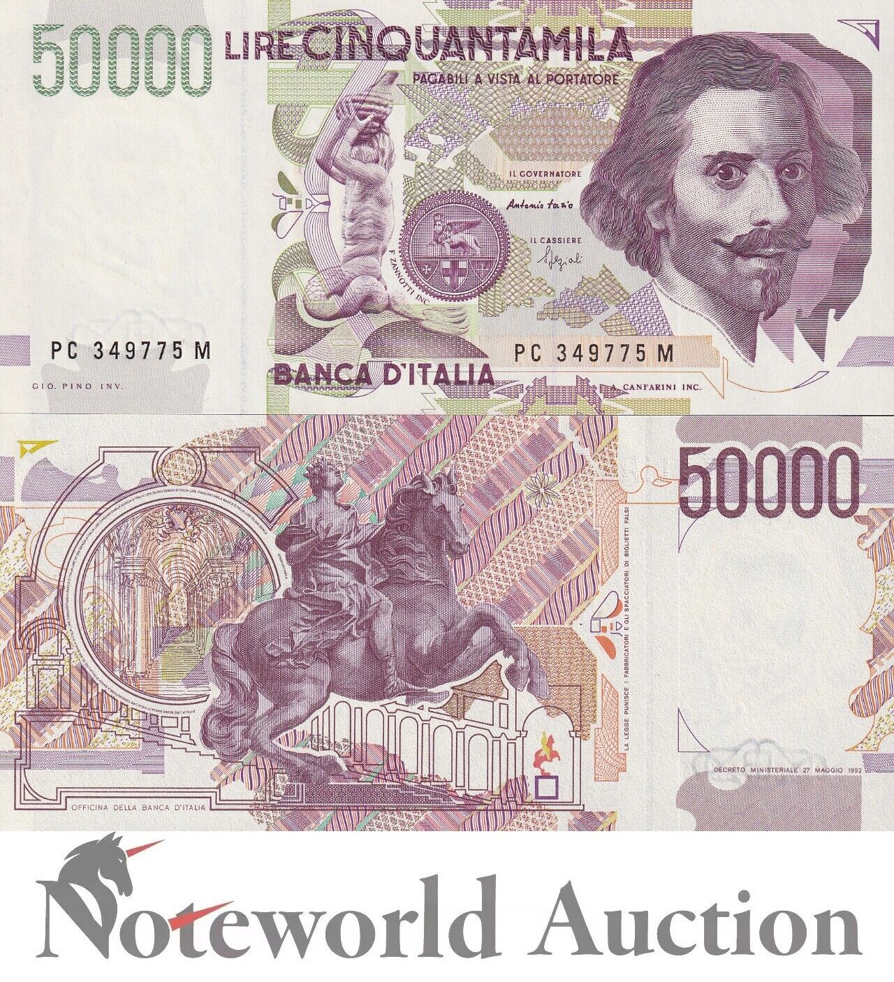 ITALY 50000 Lire 1992 P 116b UNC