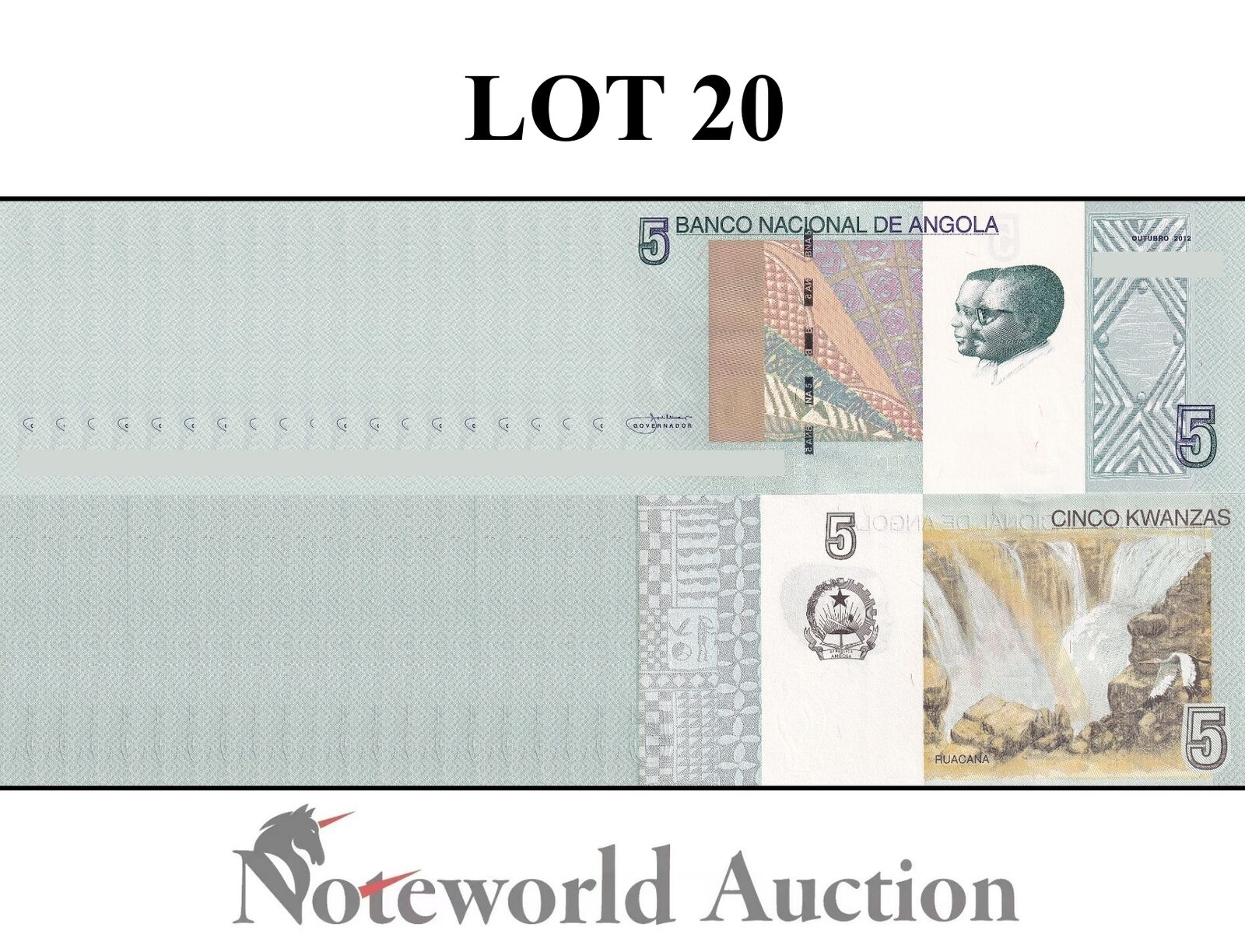 ANGOLA Lot 20 pcs 1/5 Bundle - 5 Kwanzas 2012 P 151A UNC