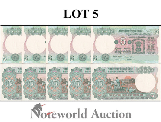 INDIA 5 Rupees 1975-2002 P 80s (No Pin Hole) Lot 5 pcs 1/20 Bundle UNC
