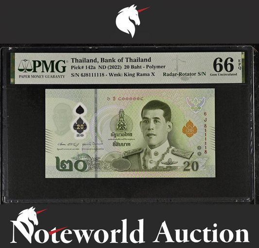 Thailand 20 Baht ND(2022) Polymer Radar Rotator 6J8111118 P 142a UNC PMG 66 EPQ