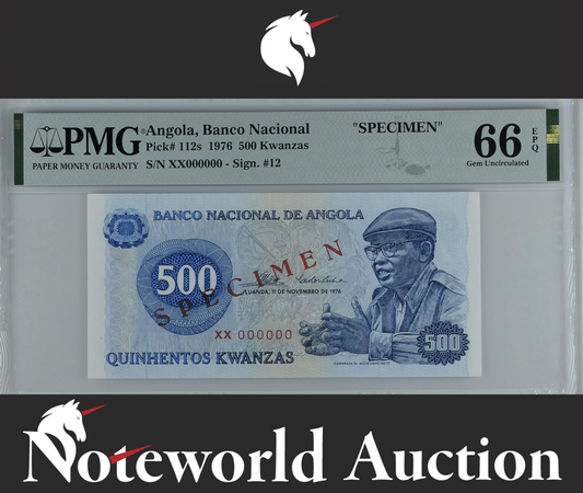 Angola 500 Kwanzas 1976 (ND 1977) P 112s SPECIMEN UNC PMG 66 EPQ 3rd TOP POP