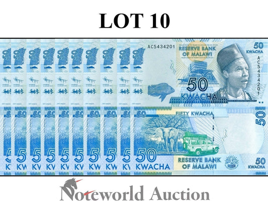 MALAWI 50 Kwacha 2012 P 58a Lot 10 pcs 1/10 Bundle UNC