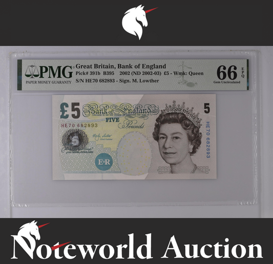 Great Britain Bank of England £5 2002 (ND 2002-03) P 391b UNC PMG 66 EPQ NR