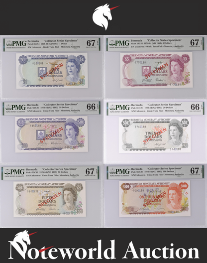 Bermuda Set 6- 1 5 10 20-100 1978-84 Collector Series Specimen UNC PMG 66 67 EPQ