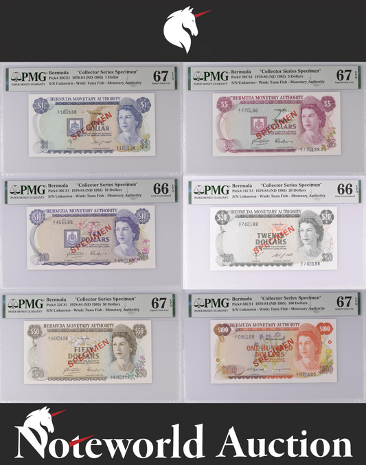 Bermuda Set 6- 1 5 10 20-100 1978-84 Collector Series Specimen UNC PMG 66 67 EPQ