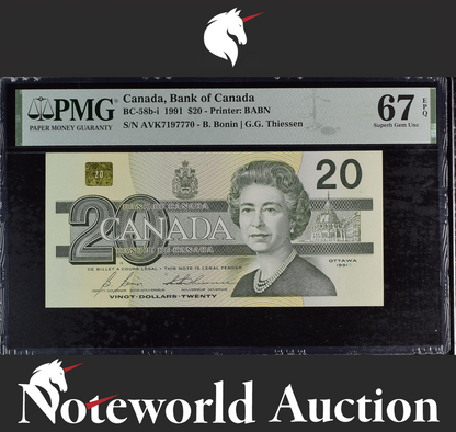 Canada, Bank of Canada $20 1991 BC-58b-i UNC PMG 67 EPQ