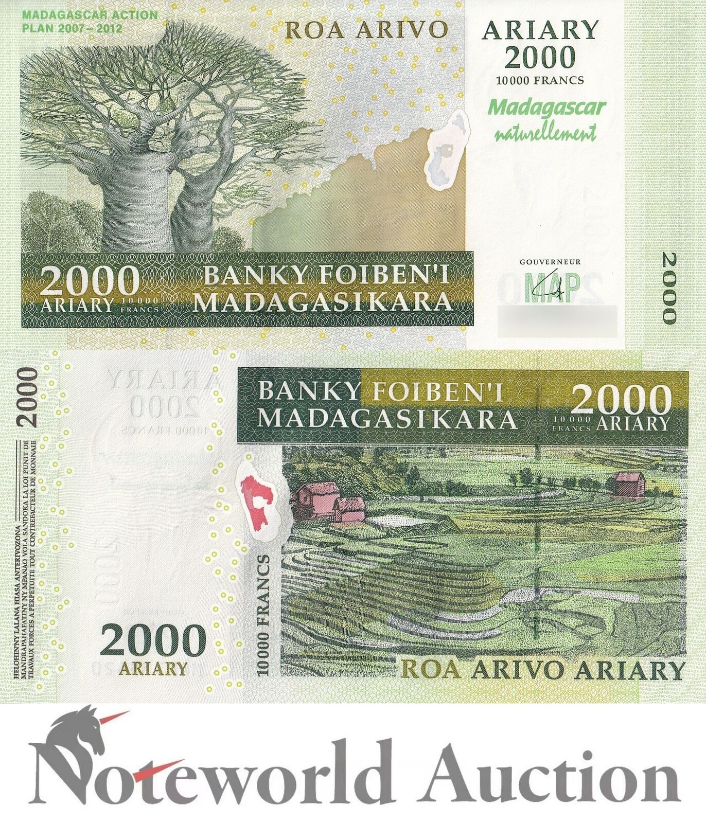 MADAGASCAR Commemorative Lot 10 p 1/10 Bundle - 2000 Ariay 2007 P 93 UNC