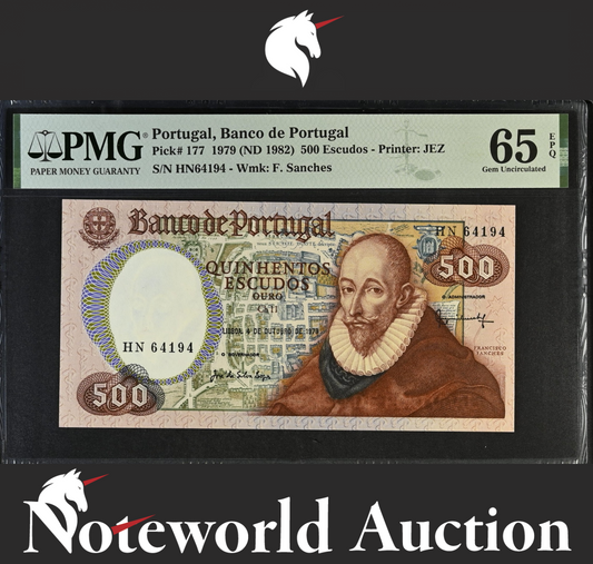 Portugal 500 Escudos 1979 (ND 1982) P 177 UNC PMG 65 EPQ 3rd TOP POP