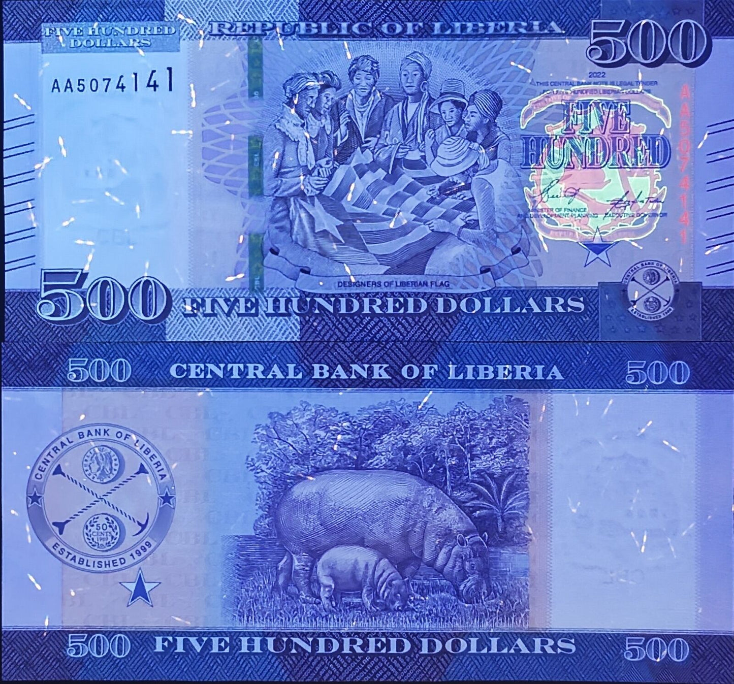 LIBERIA 500 Dollars 2022 P 42 First Prefix AA UNC