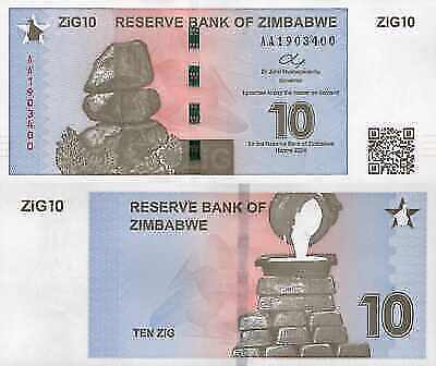 ZIMBABWE Lot 10 pcs 1/10 Bundle - 10 Zig 2024 P 110 First Prefix AA UNC