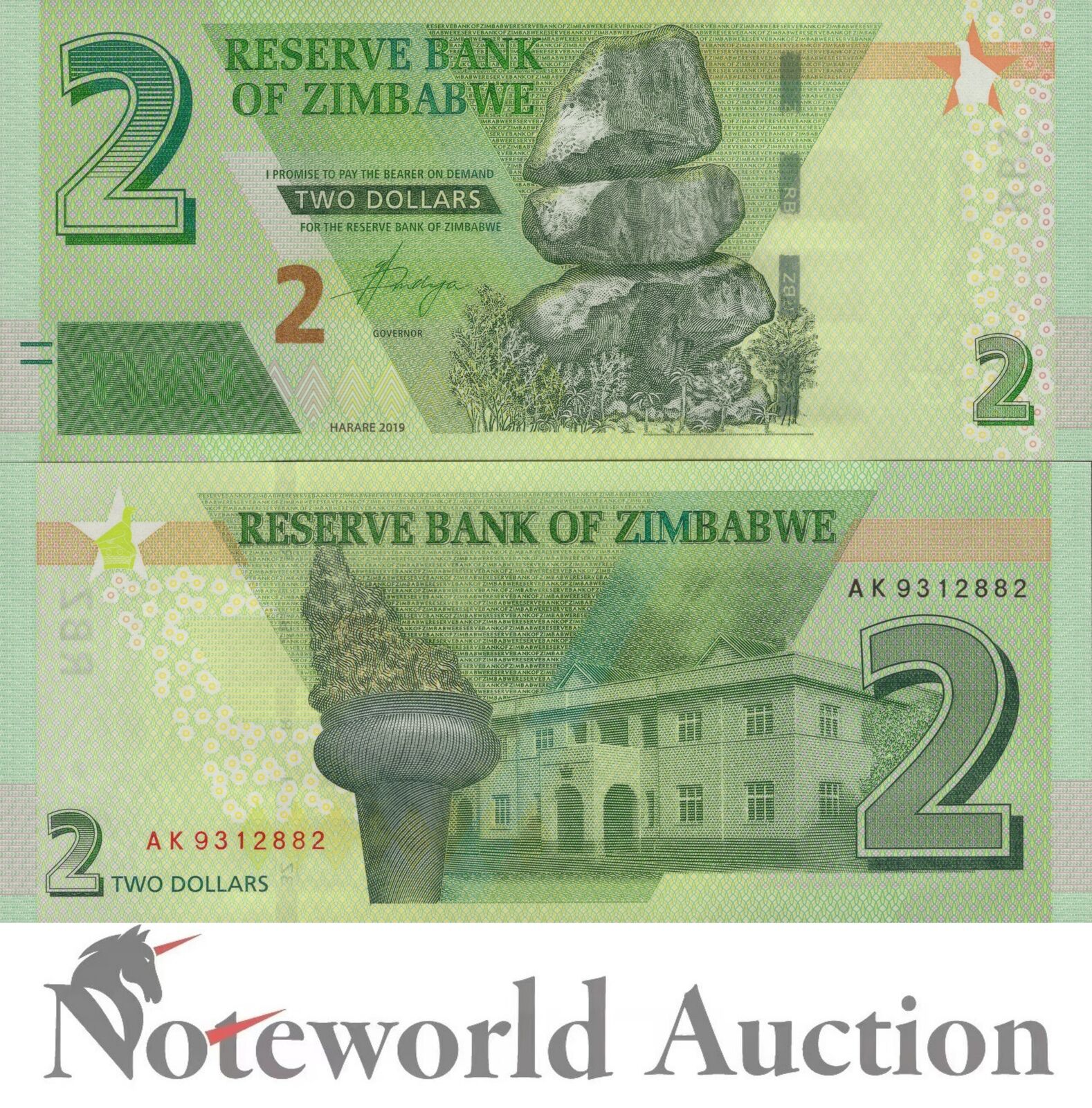 ZIMBABWE 2 Dollars 2019 P 101 UNC