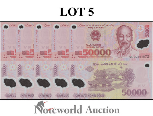 VIET NAM VIETNAM 50000 Dong 2022 P 121 Polymer Lot 5 pcs 1/20 Bundle UNC