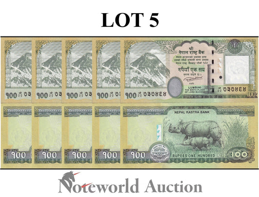NEPAL 100 Rupees 2019 P 80 Rhino Lot 5 pcs 1/20 Bundle UNC
