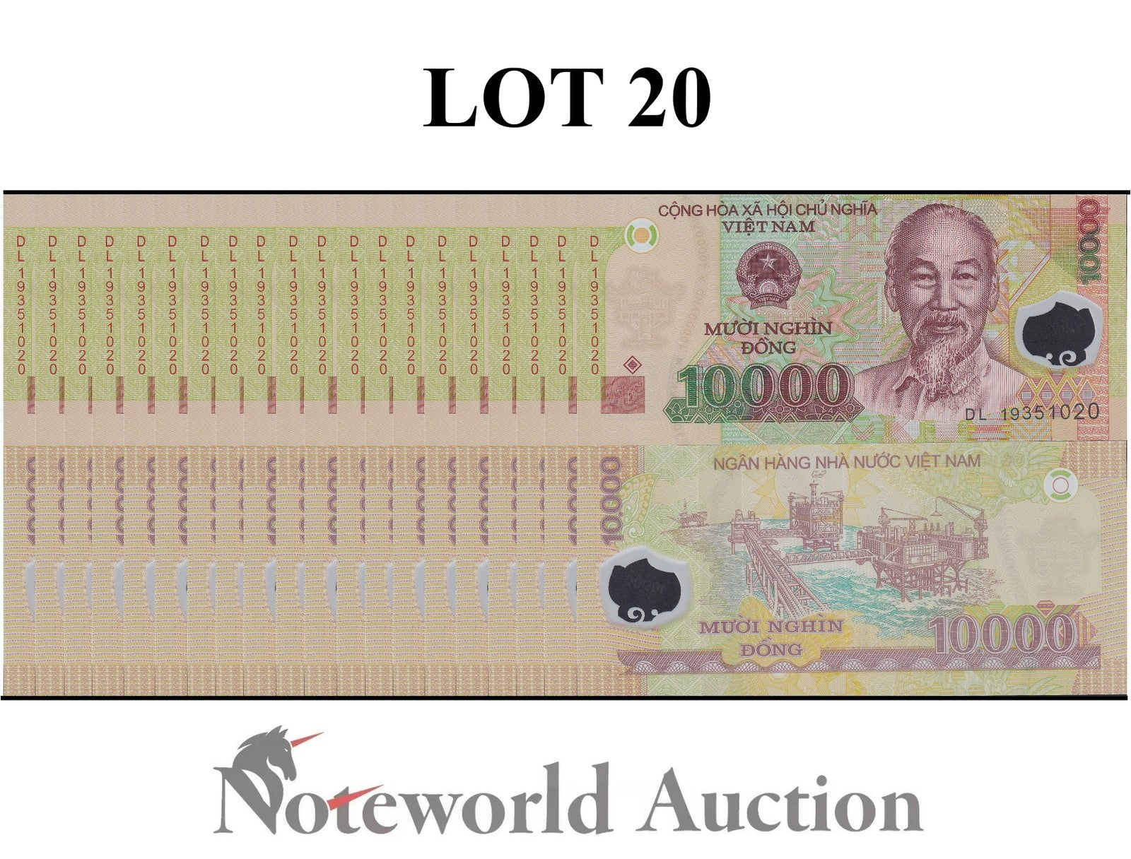 VIET NAM VIETNAM 10000 Dong 2019 P 119 Polymer Lot 20 pcs 1/5 Bundle UNC
