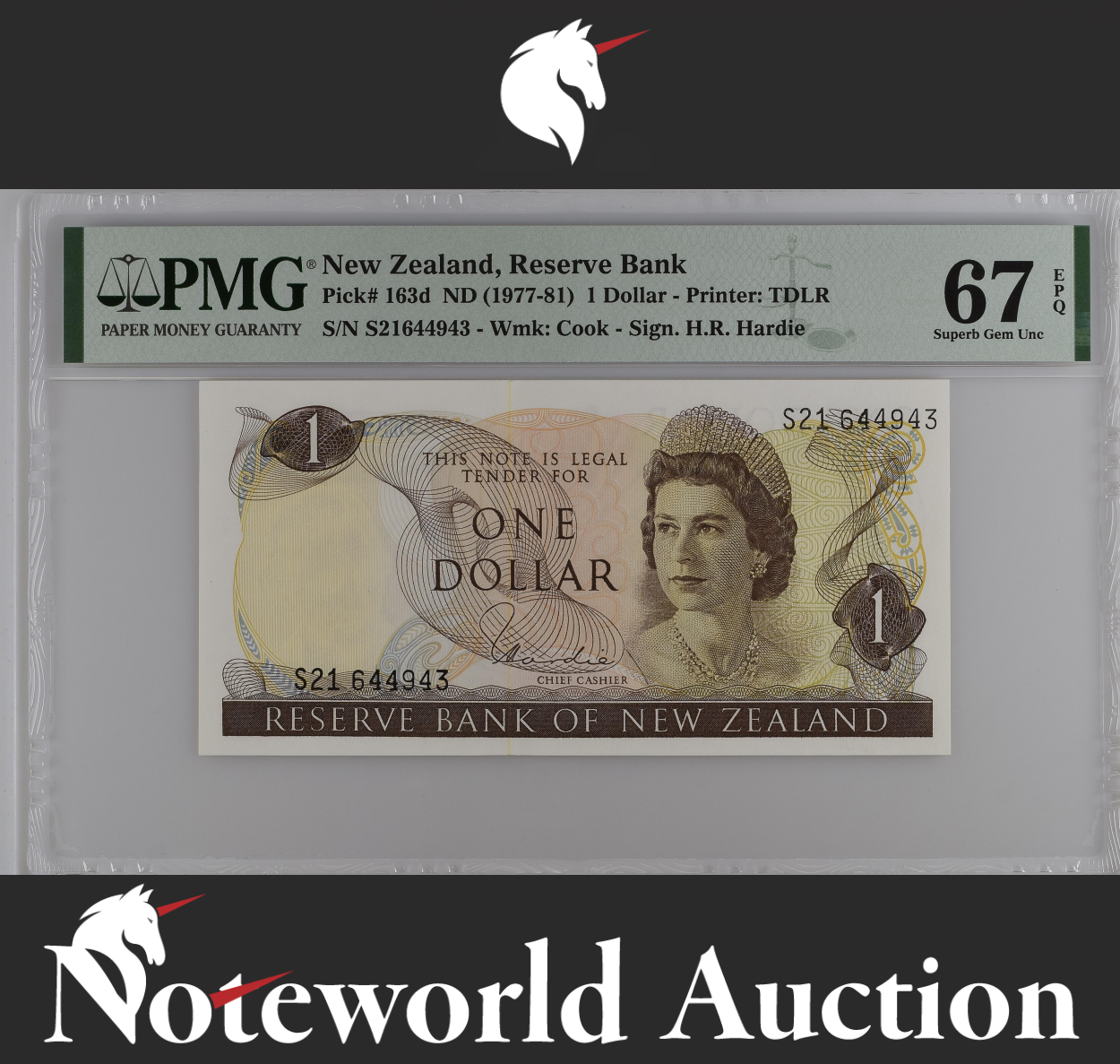 New Zealand Reserve Bank 1 Dollar ND (1977-81) P 163d UNC PMG 67 EPQ