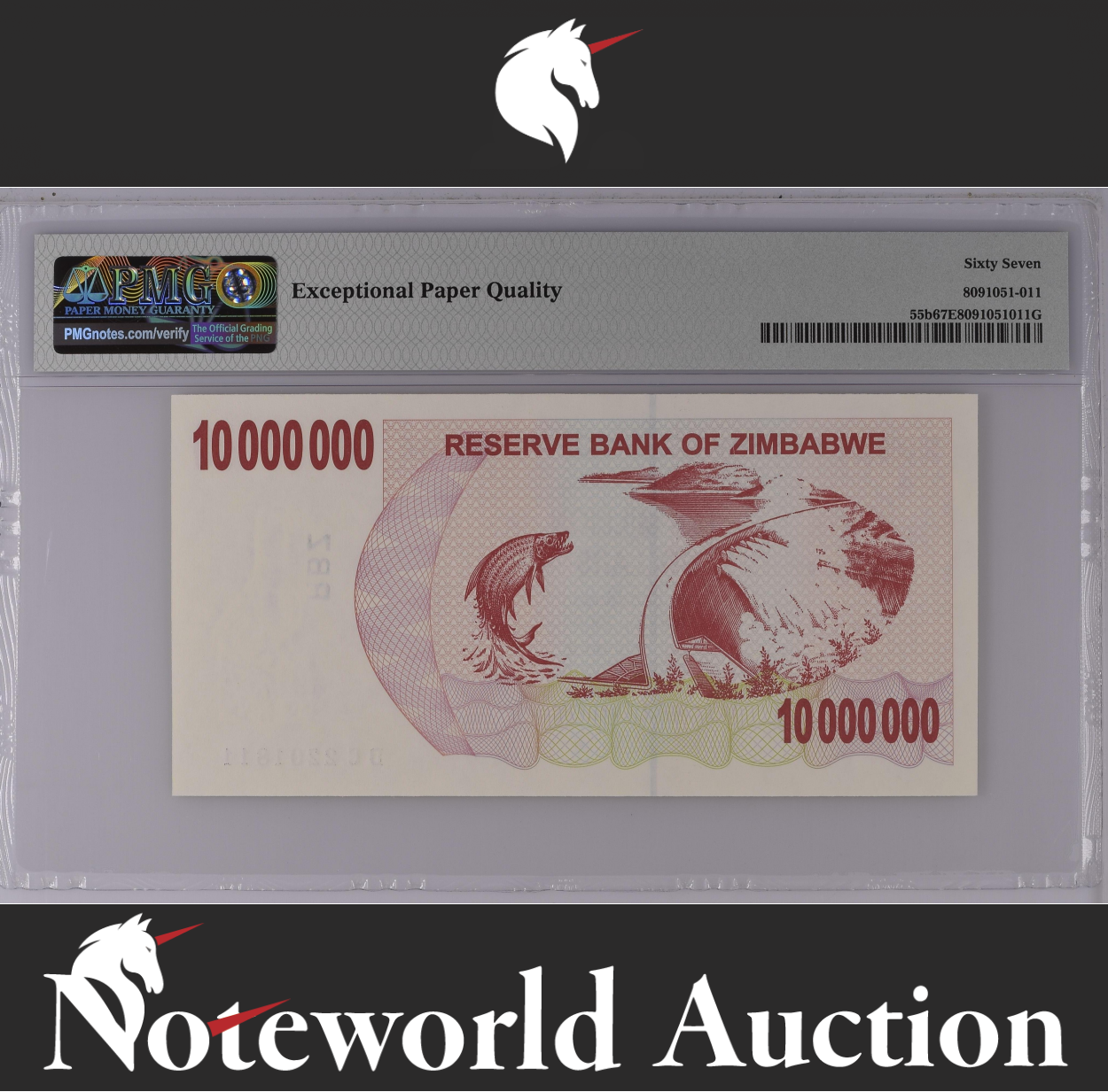 Zimbabwe 10 Million Dollars 2008 P 55b Superb Gem UNC PMG 67 EPQ