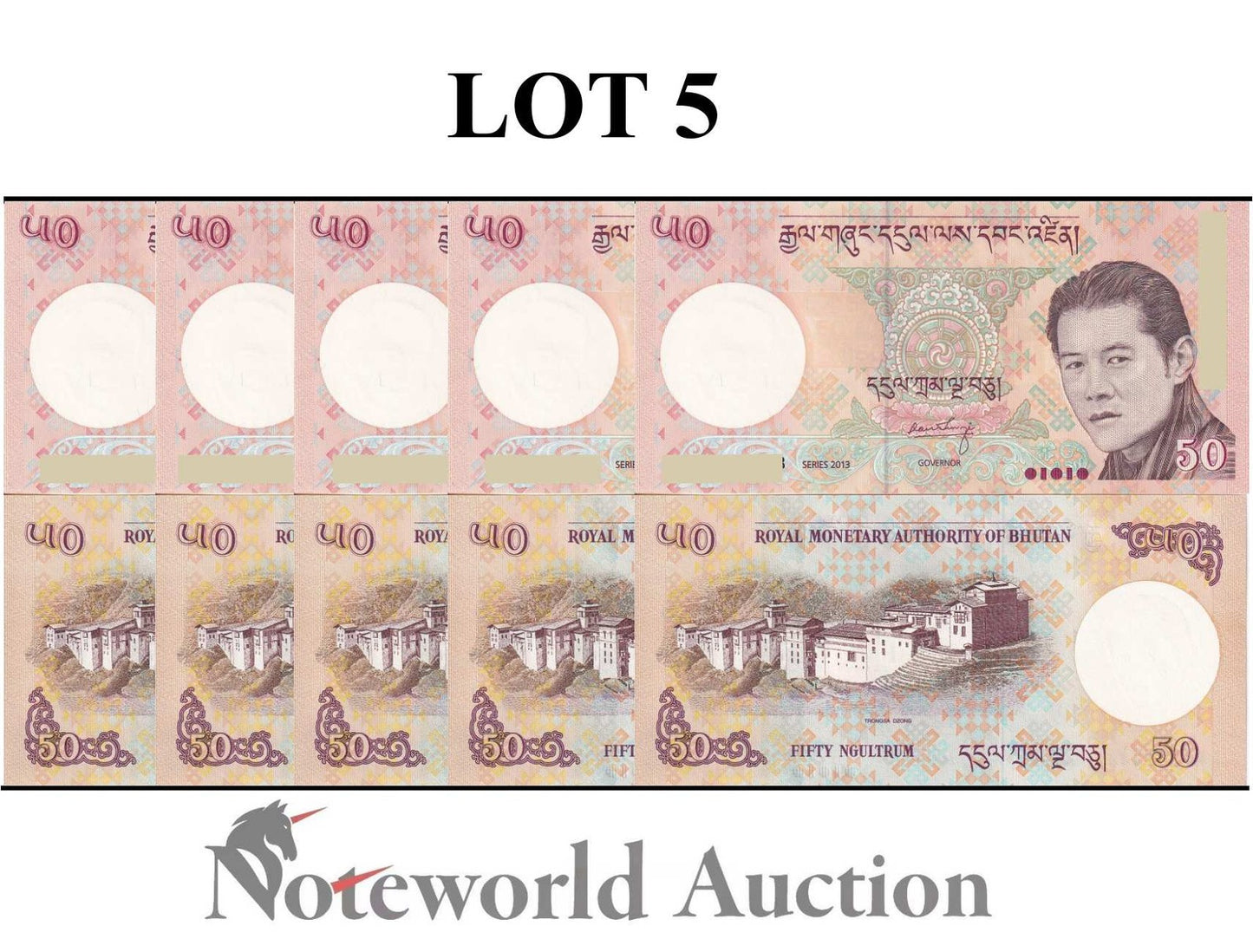 BHUTAN 50 Ngultrum 2013 P 31b Lot 5 pcs 1/20 Bundle UNC