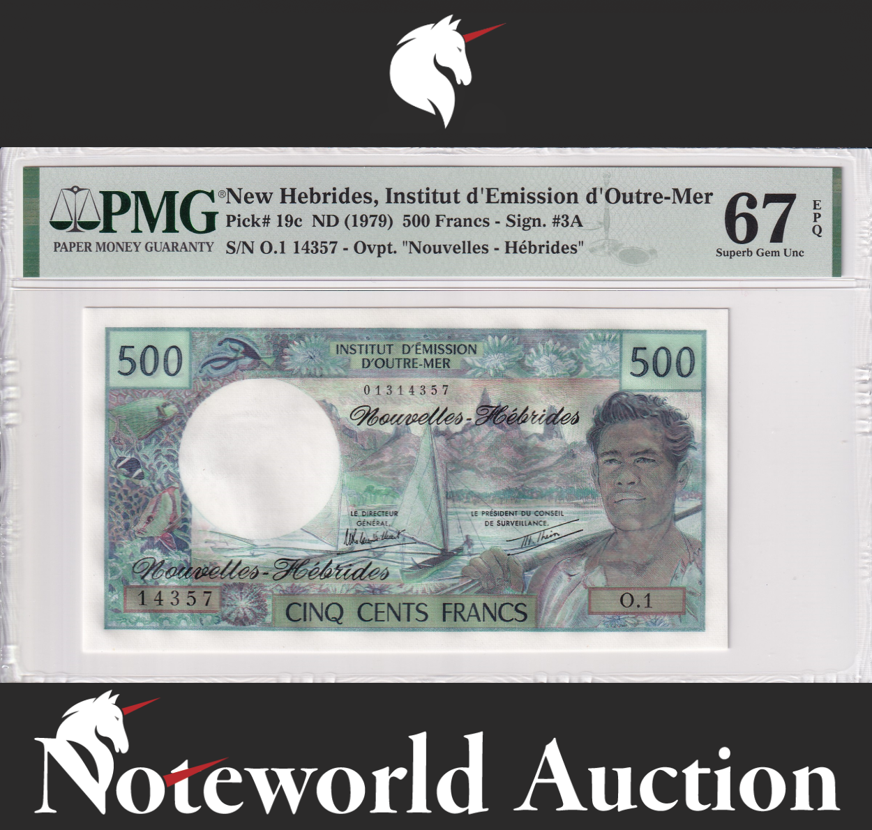 New Hebrides 500 Francs ND 1979 P 19c Superb Gem UNC PMG 67 EPQ