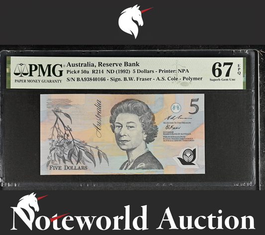 Australia Reserve Bank 5 Dollars ND (1992) P 50a R214 Polymer UNC PMG 67 EPQ