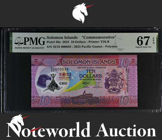 Solomon Islands COMM. 2023 P 39a Polymer LOW No. 38 UNC PMG 67 EPQ 3rd TOP POP