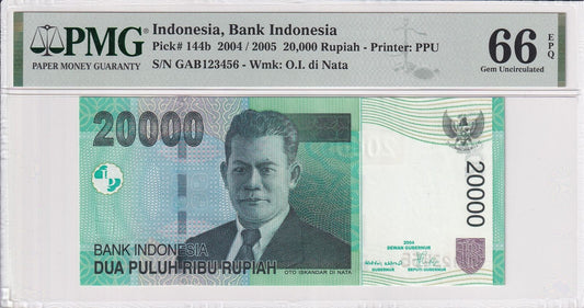 INDONESIA 20000 2004/2005 P 144b Fancy ASCENDING LADDER 123456 UNC PMG 66 EPQ