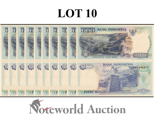 INDONESIA Lot 10 pcs 1/10 Bundle - 1000 Rupiah 1992/1997 P 129f UNC