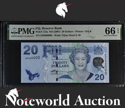 Fiji Reserve Bank 20 Dollars ND (2007) P 112a Fancy No. 800000 UNC PMG 66 EPQ