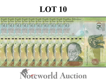 VENEZUELA Lot 10 pcs 1/10 Bundle - 50 Bolivares 2015 P 92k UNC