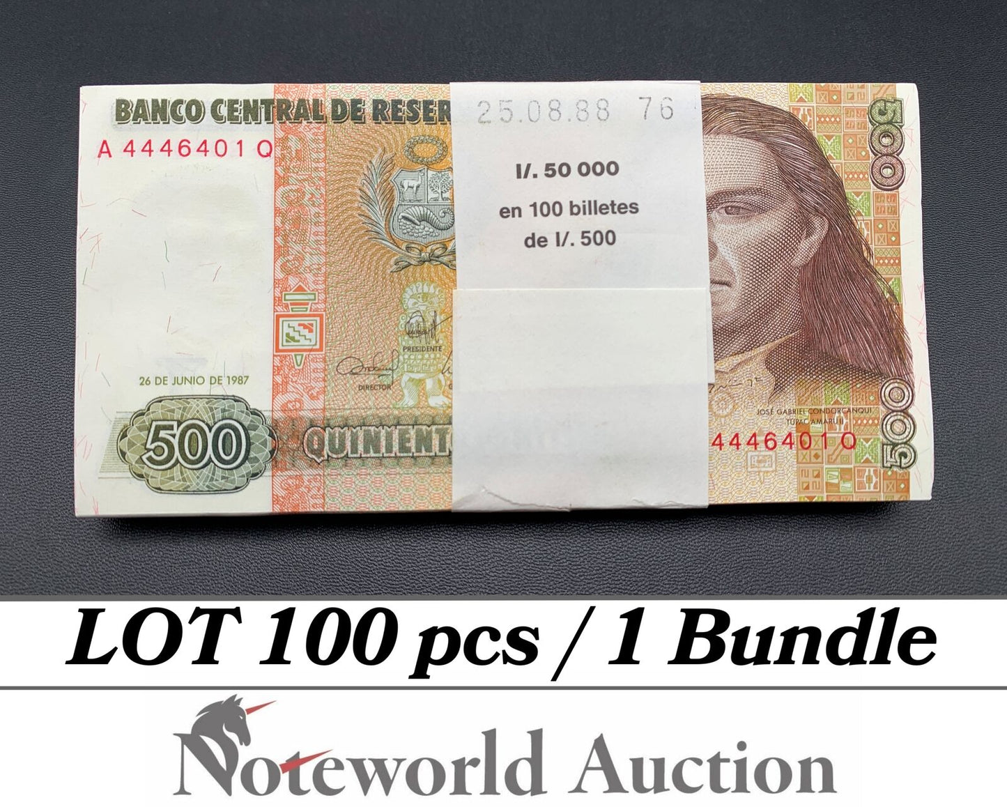 PERU Lot 100 pcs Bundle - 500 Intis 1987 P 134b UNC