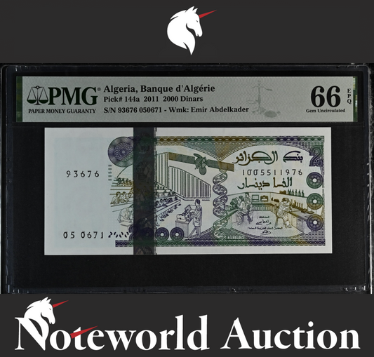 Algeria Banque d'Algérie 2000 Dinars 2011 P 144a UNC PMG 66 EPQ 2nd TOP POP