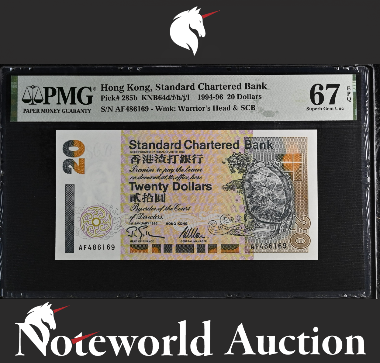 Hong Kong Standard Chartered Bank 20 Dollars 1994-96 P 285b UNC PMG 67 EPQ