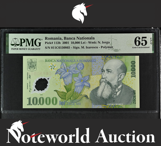Romania Banca Nationala 10000 Lei 2001 P 112b Polymer UNC PMG 65 EPQ