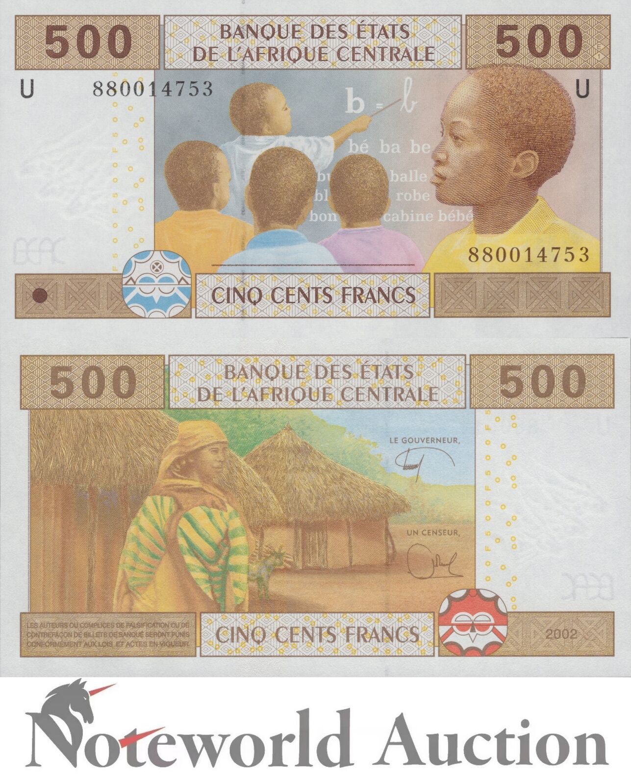 CENTRAL AFRICAN STATES CAMEROON 500 Francs 2002 P 206Ue Code U UNC