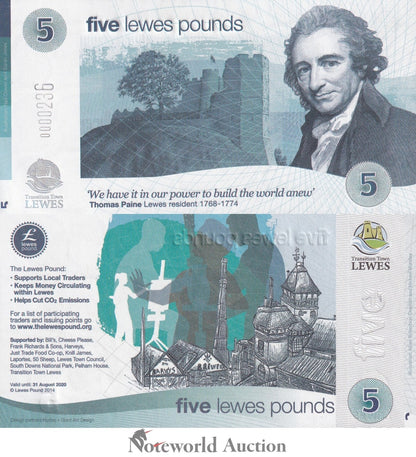 United Kingdom 5 Lewes Pound 2014 Local Currency Banknote UNC