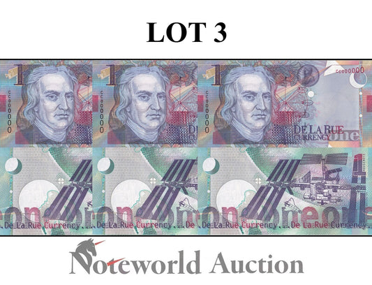 DE LA RUE Lot 3 pcs TEST NOTE - 1 Housenot 1999 CC Prefix isaac Newton UNC