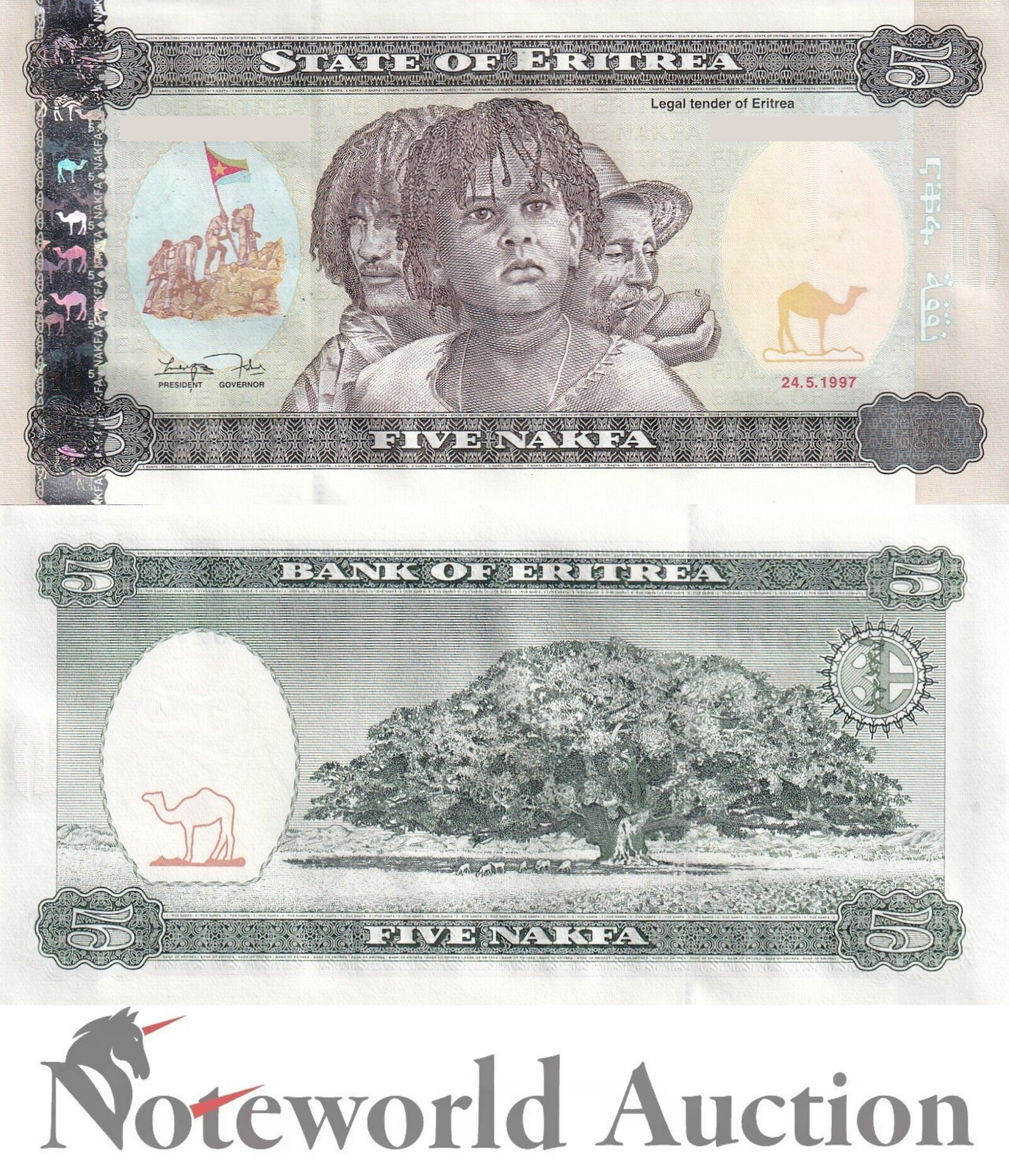 ERITREA Lot 10 pcs 1/10 Bundle - 5 Nakfa 1997 P 2 UNC