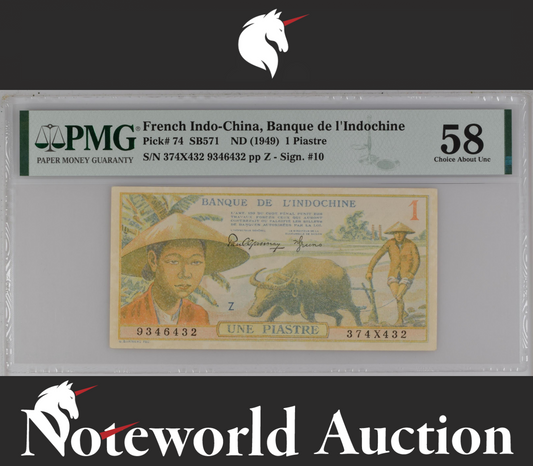 French Indo China Banque de l'Indochine 1 Piastre ND (1949) P 74 AU PMG 58