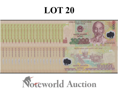 VIET NAM VIETNAM Lot 20 pcs 1/5 Bundle - 10000 Dong 2019 P 119 Polymer UNC