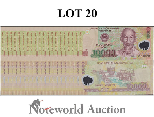 VIET NAM VIETNAM Lot 20 pcs 1/5 Bundle - 10000 Dong 2019 P 119 Polymer UNC