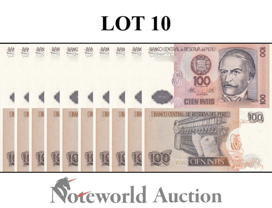 PERU 100 lntis 1987 P 133 Lot 10 pcs 1/10 Bundle UNC