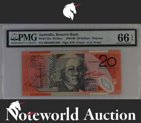 Australia Reserve Bank 20 Dollars 1994 P 53a Polymer UNC PMG 66 EPQ