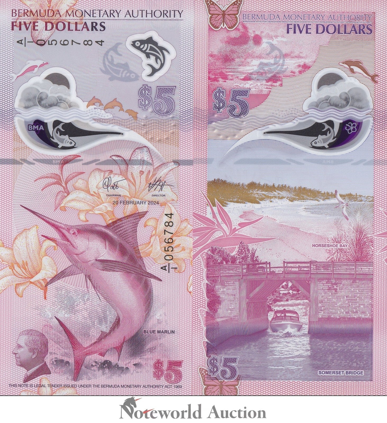 BERMUDA 5 Dollars 2024 P 64a Polymer IBNS Year Award Prefix A/1 UNC
