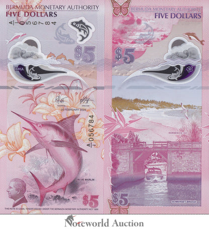 BERMUDA 5 Dollars 2024 P 64a Polymer IBNS Year Award Prefix A/1 UNC