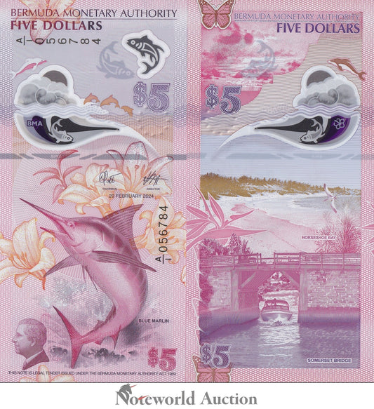 BERMUDA 5 Dollars 2024 P 64a Polymer IBNS Year Award Prefix A/1 UNC